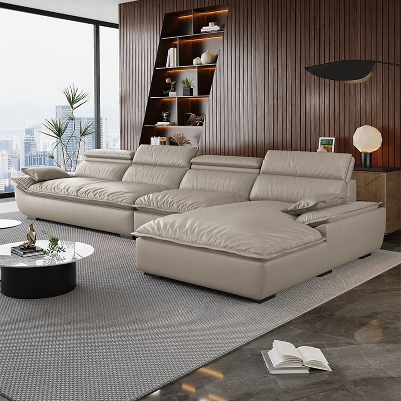 L-Shape Leather Sofa Recliner in White/Espresso/Beige with Right Hand Facing Orientation thumbnail 6