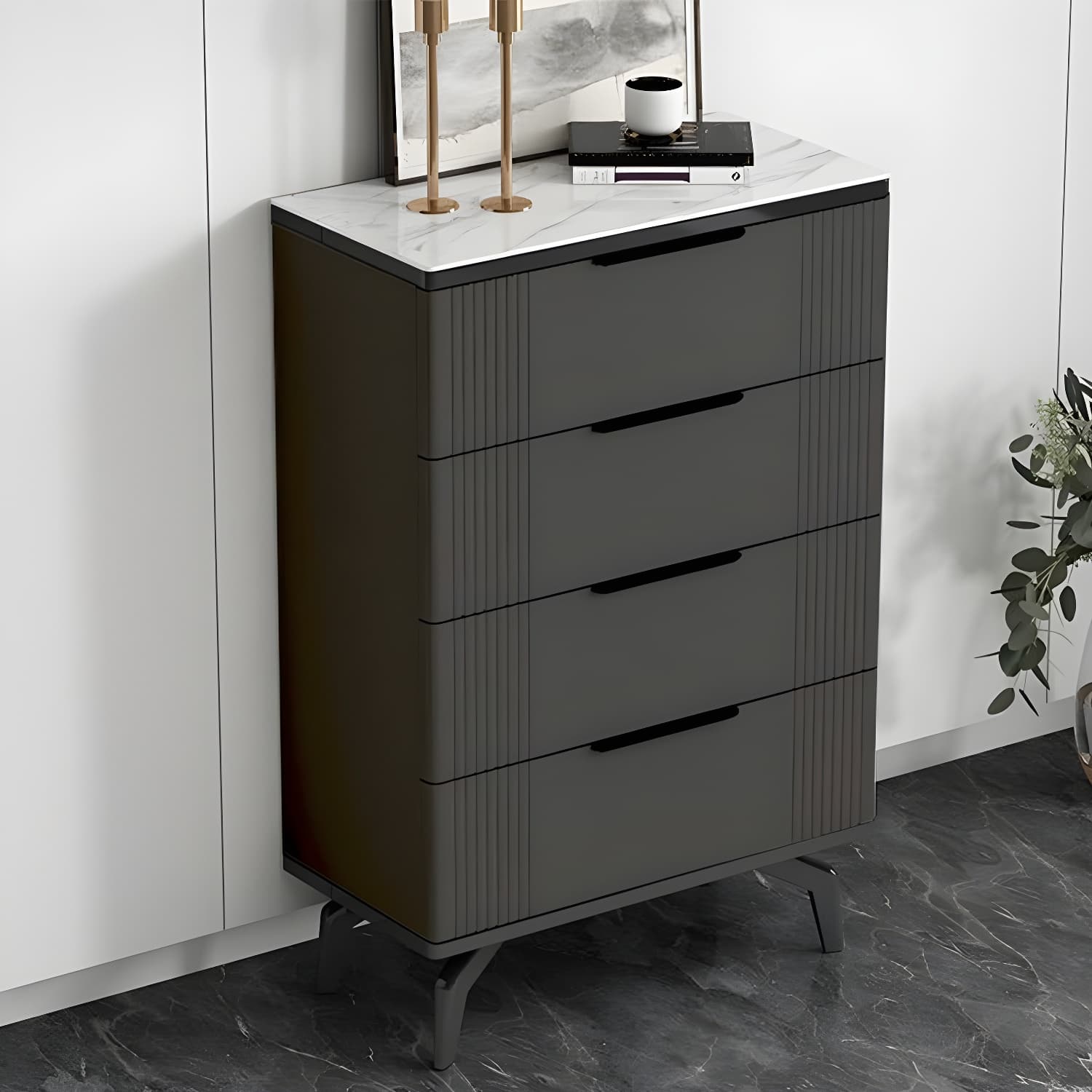 Drawers Included Modern Chest with Stone Countertop and Metal Legs