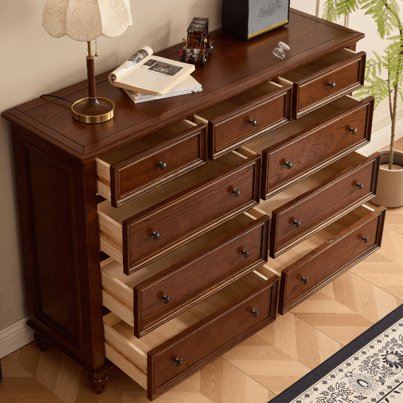 Cocoa Casual Ash Wood Double Dresser/Lingerie Chest with 9/8/6 Drawers, Horizontal/Vertical thumbnail 2