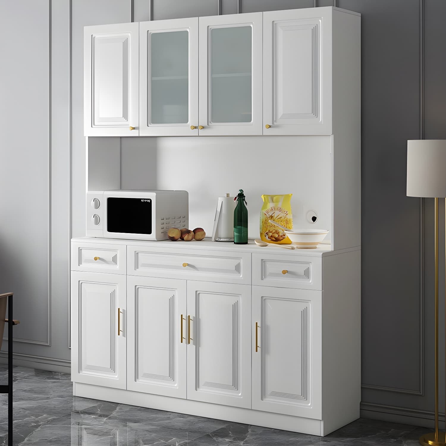 Glam White Wood Sideboard with Storage Cabinets and Included Adjustable Shelving thumbnail 1