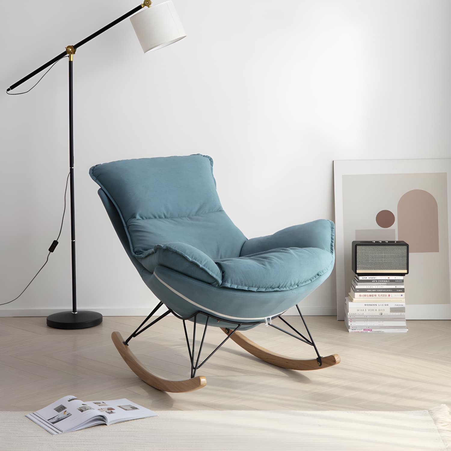 Solid Wood Rocking Chair Modern Rocker Chair with Removable Cushions thumbnail 11