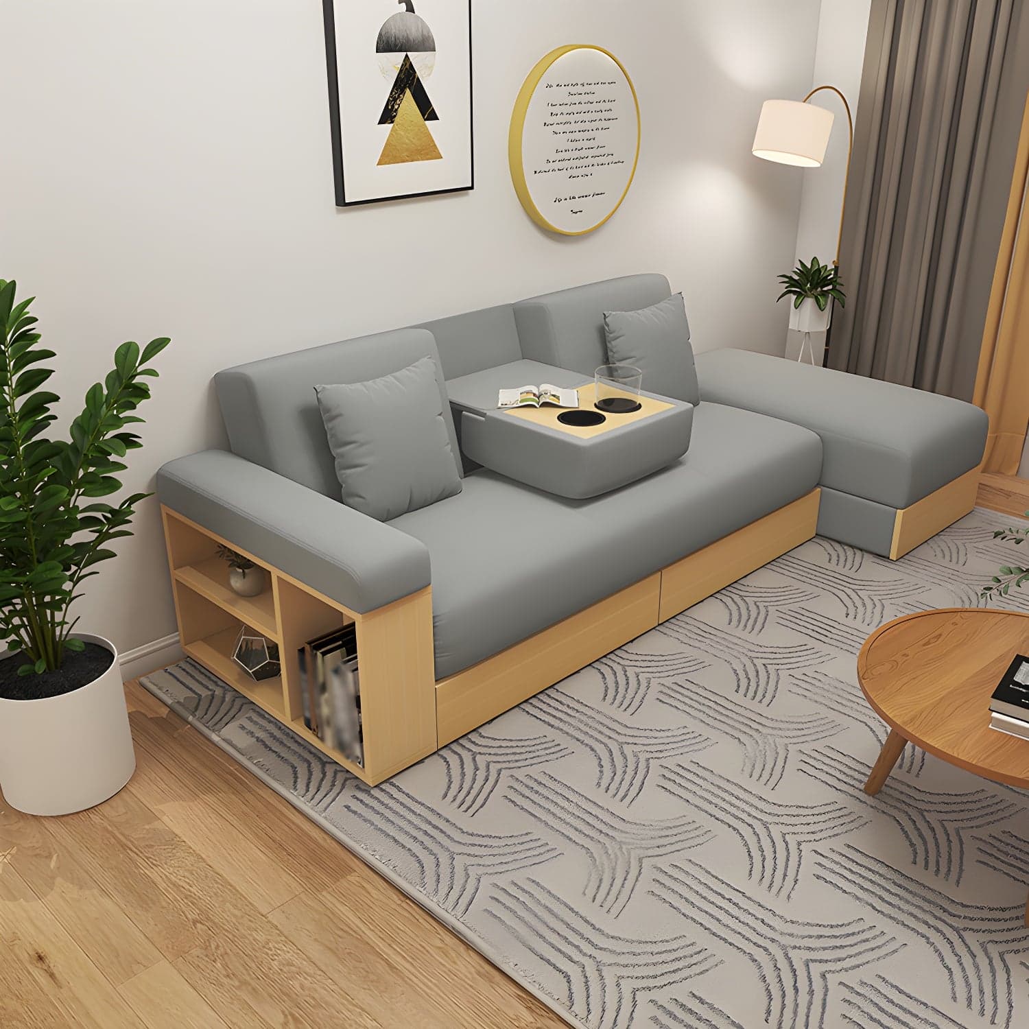 Contemporary Fabric Convertible Sofa Bed 29.53"High Pillow Top Arm Sofa Bed with Storage - image 5