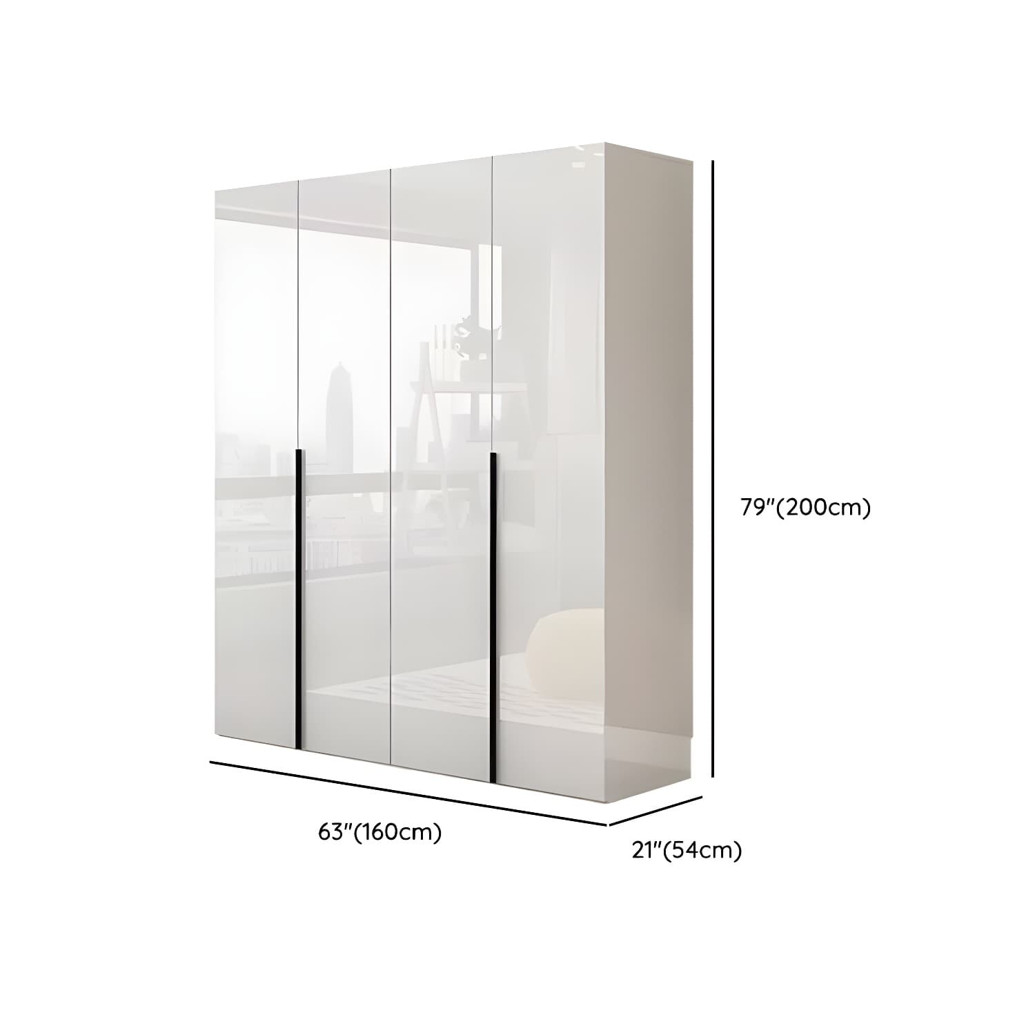 Modern white wood wardrobe armoire with hinged doors, clothing rod & shelves thumbnail 13