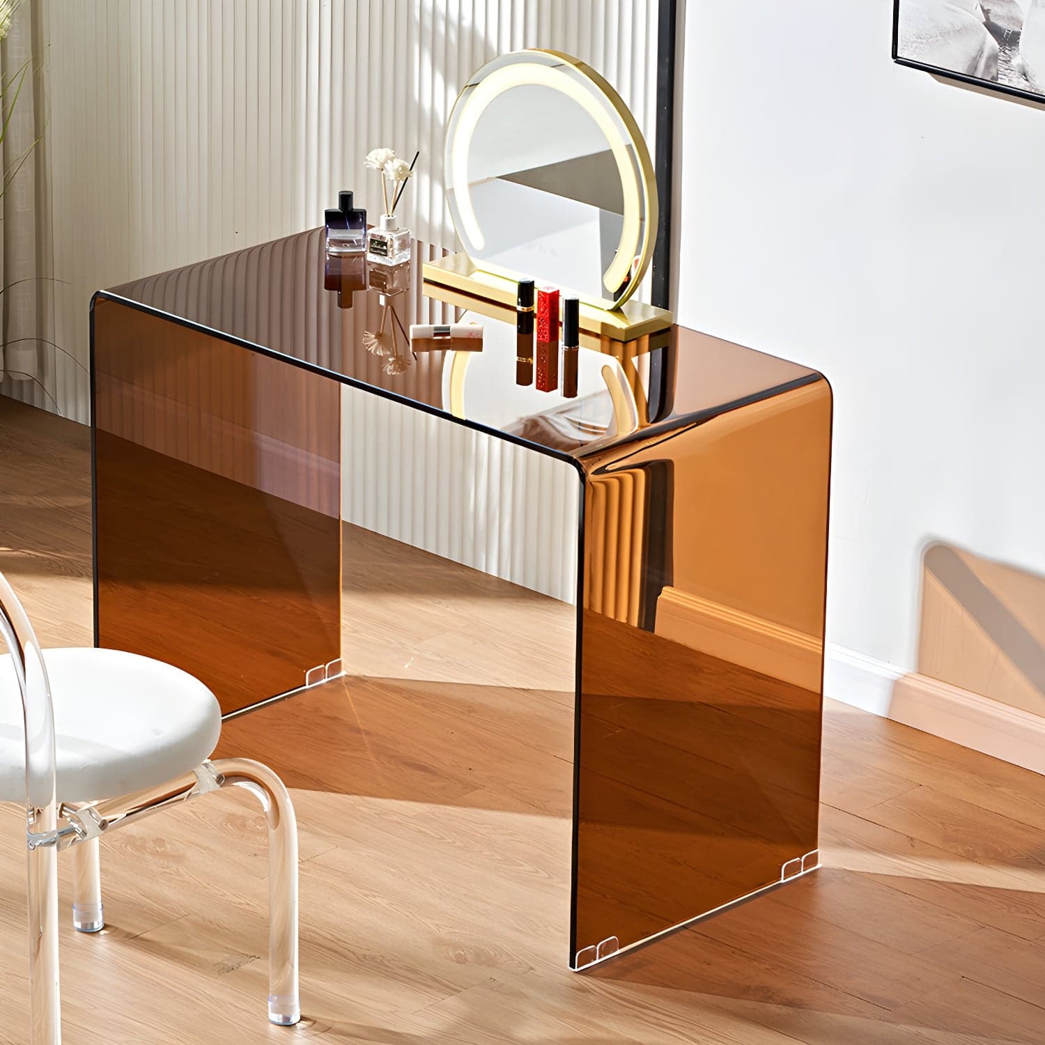 Contemporary Make-up Vanity Standing Glass Bedroom Makeup Vanity Set thumbnail 3