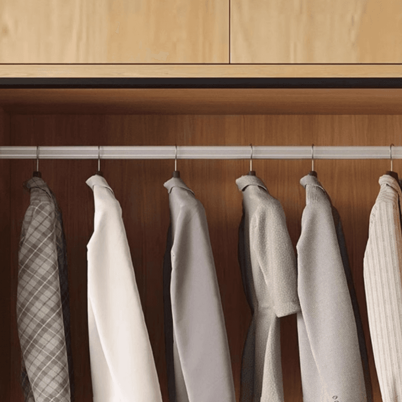 Natural Finish Modern Timber Self-supporting Wardrobe with Soft Close Drawer, Soft Close Door, and Clothing Rod thumbnail 2