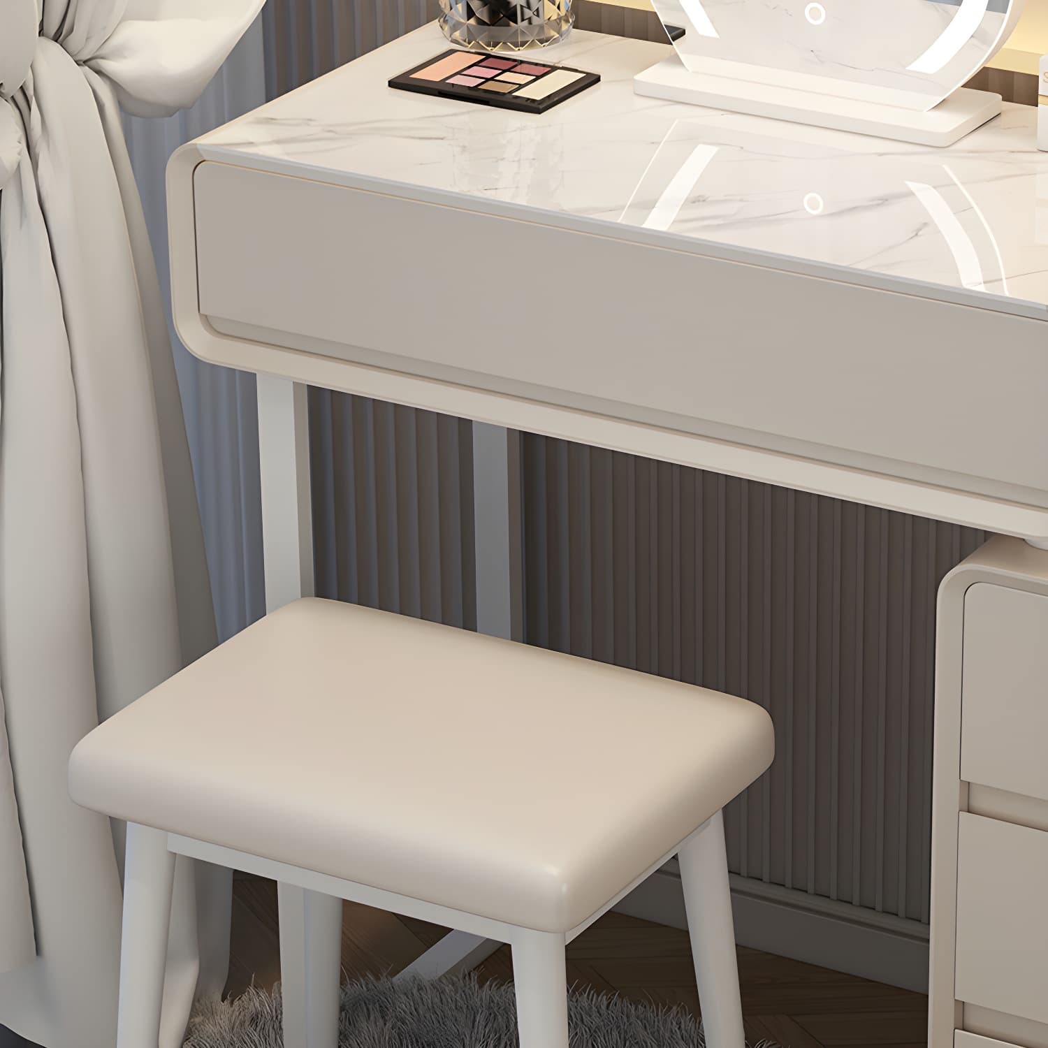 Modern Gray Makeup Vanity with Mirror & Drawers & Seat Included thumbnail 12
