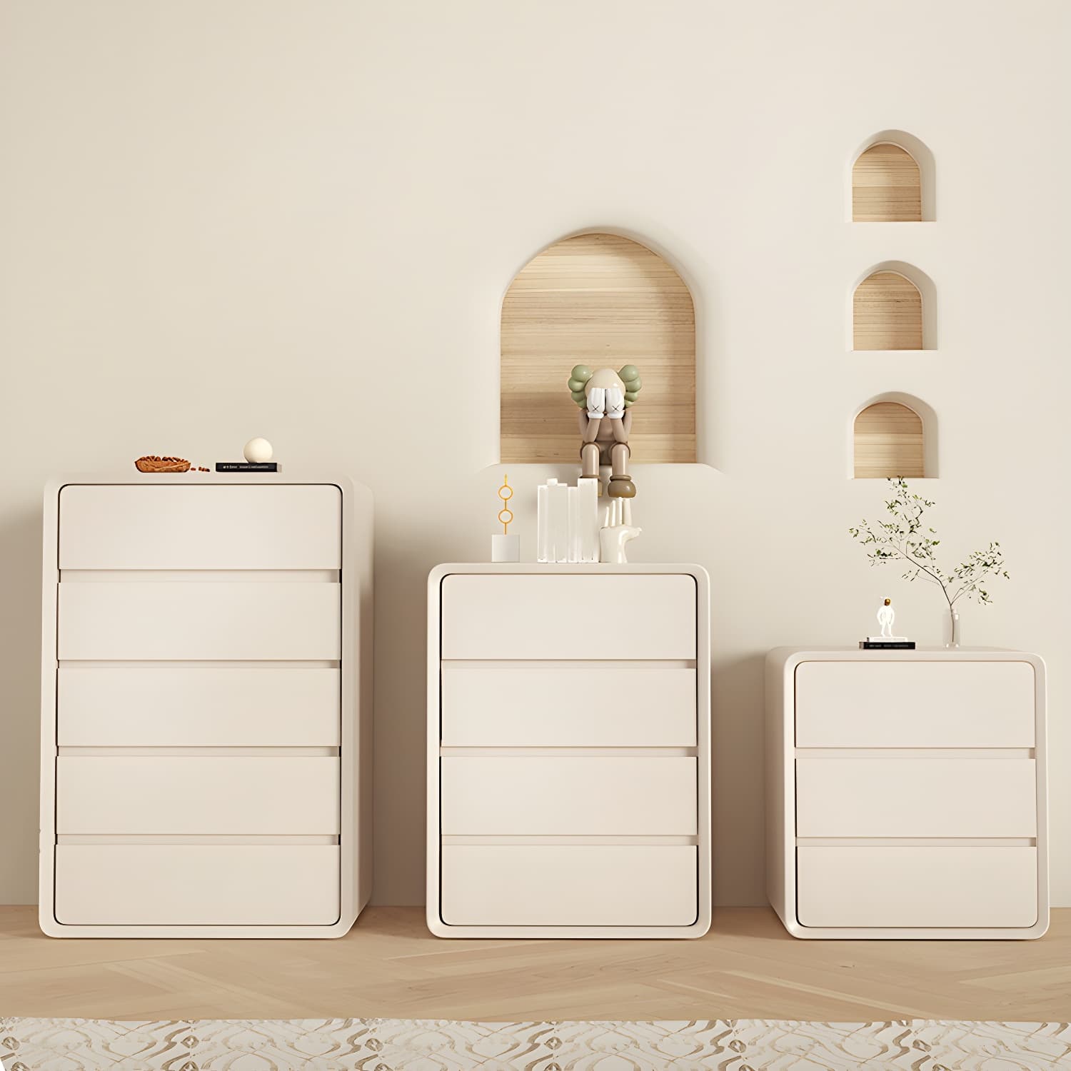 Narrow Modern White Wood Dresser with Soft Close Drawers for Living Room