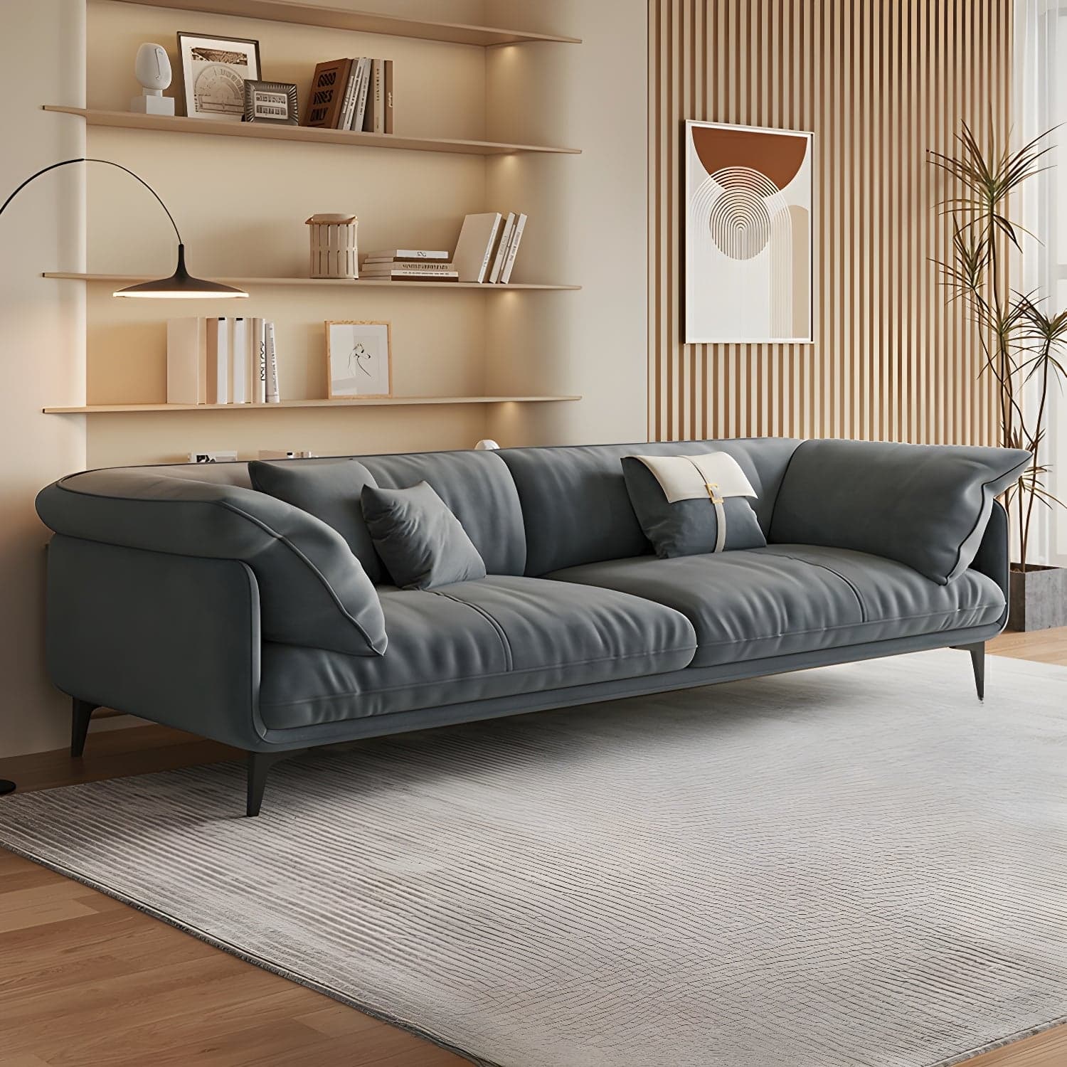 Wood Standard Modern Sofa, 83x35x33 inches Non-Distressed with Pillows, Black Legs thumbnail 3