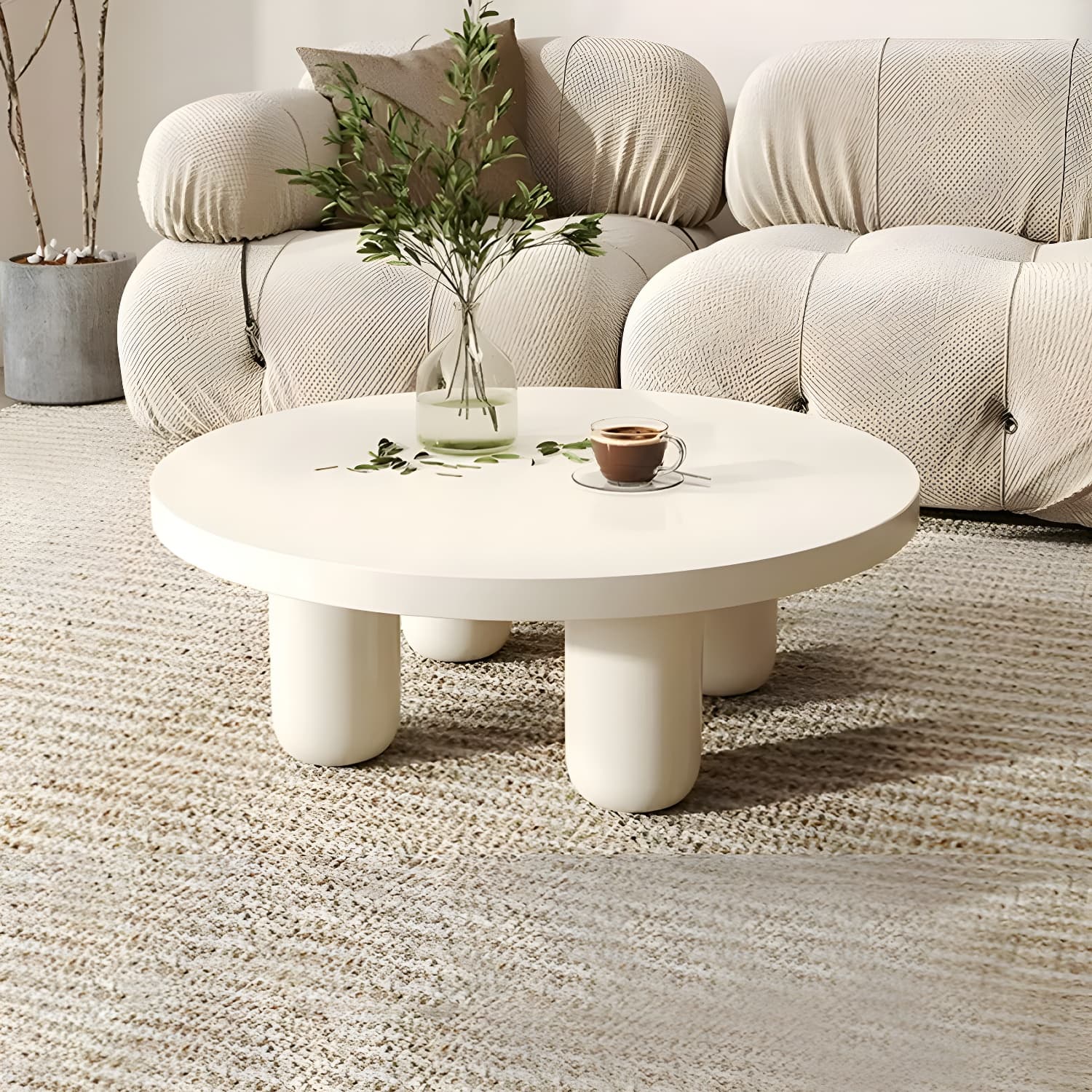 Coffee Cocktail Table 4 Legs Round Wooden Scandinavian Brown thumbnail 13