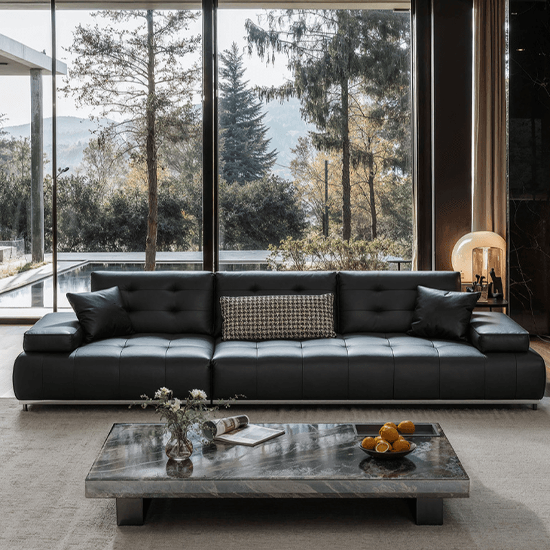 Straight/L-Shape Sofa Couch/Sofa Recliner with Tufted Back in Dark, Horizontal/Left Hand Facing, Decorative-stitched thumbnail 5