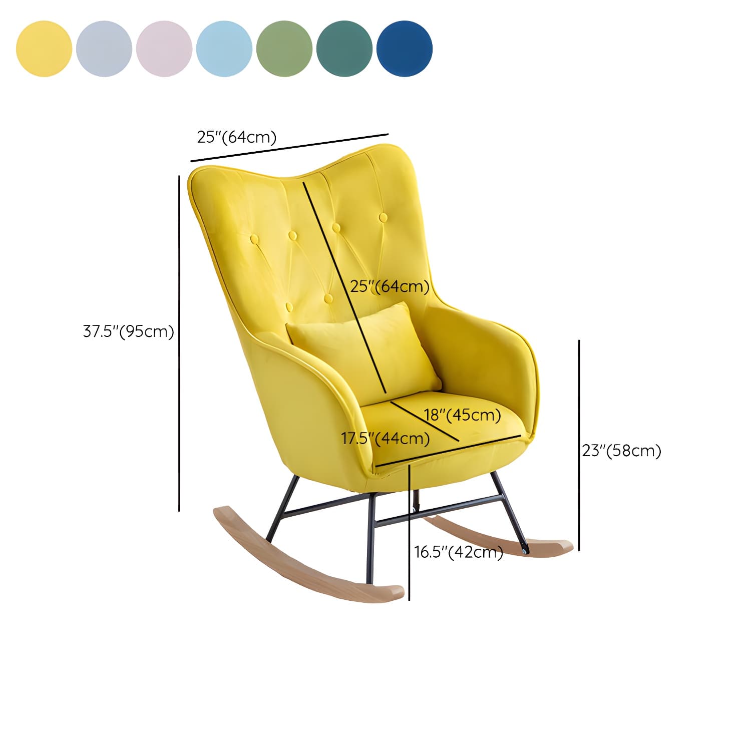 Scandinavian Rocking Chair with Wing Back and Wood Legs, Pillow Included thumbnail 18