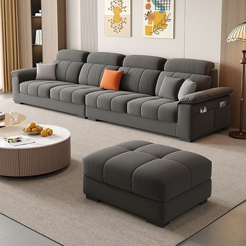 Straight Scratch-repellent Sofa with Side Pocket and Horizontal Flared Arm, Includes 1 Ottoman thumbnail 2