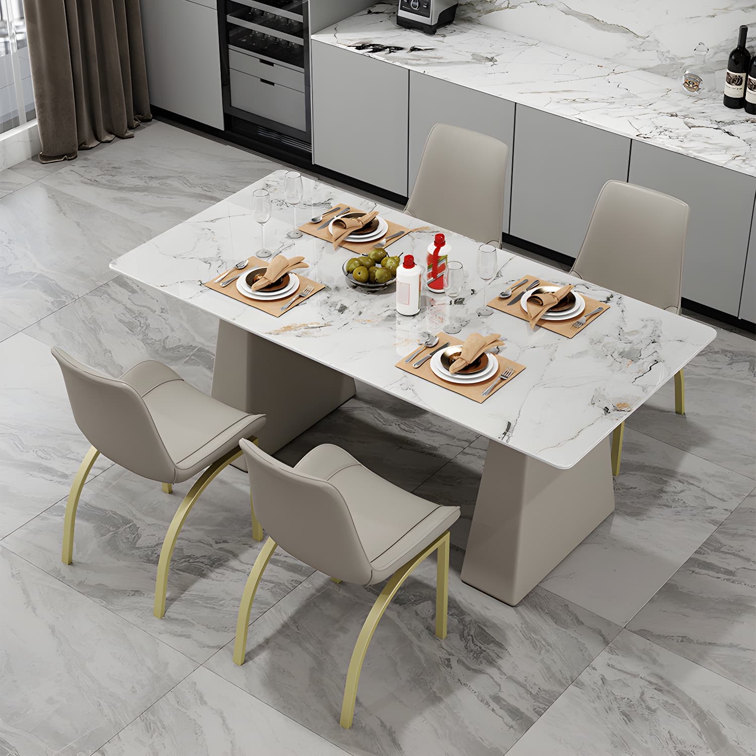 Modern Style Dining Set 1/5/7 Pieces Rectangle Stone Dining Table for Dining Room Kitchen thumbnail 1