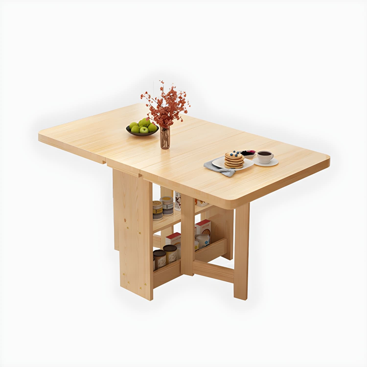 Modern Rectangular Wood Dining Table with Pedestal Base, Seats 4, Drop Leaf Design thumbnail 9