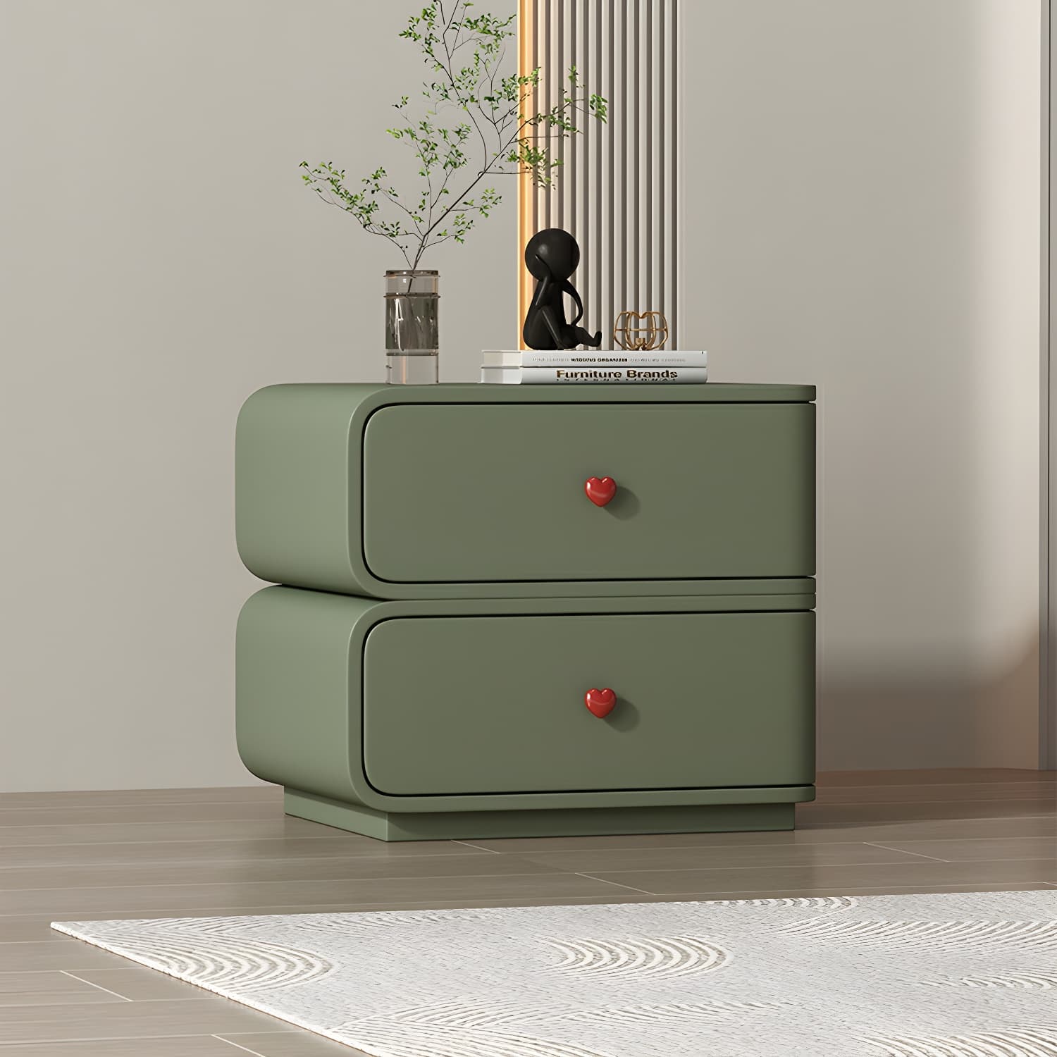 Contemporary Solid Wood Frame Nightstand with Microfiber Leather Silent Slide Two Drawers thumbnail 8