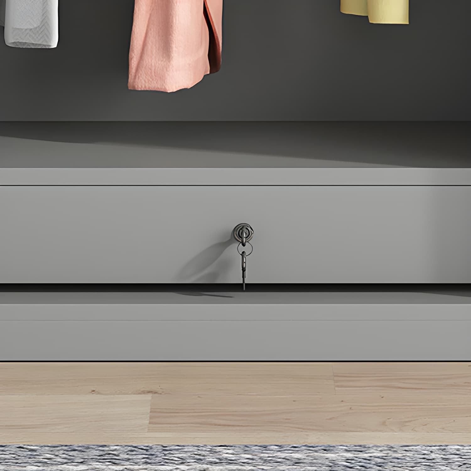 Contemporary Grey Wood Storage Wardrobe with Clothing Rod and Black Handles thumbnail 6
