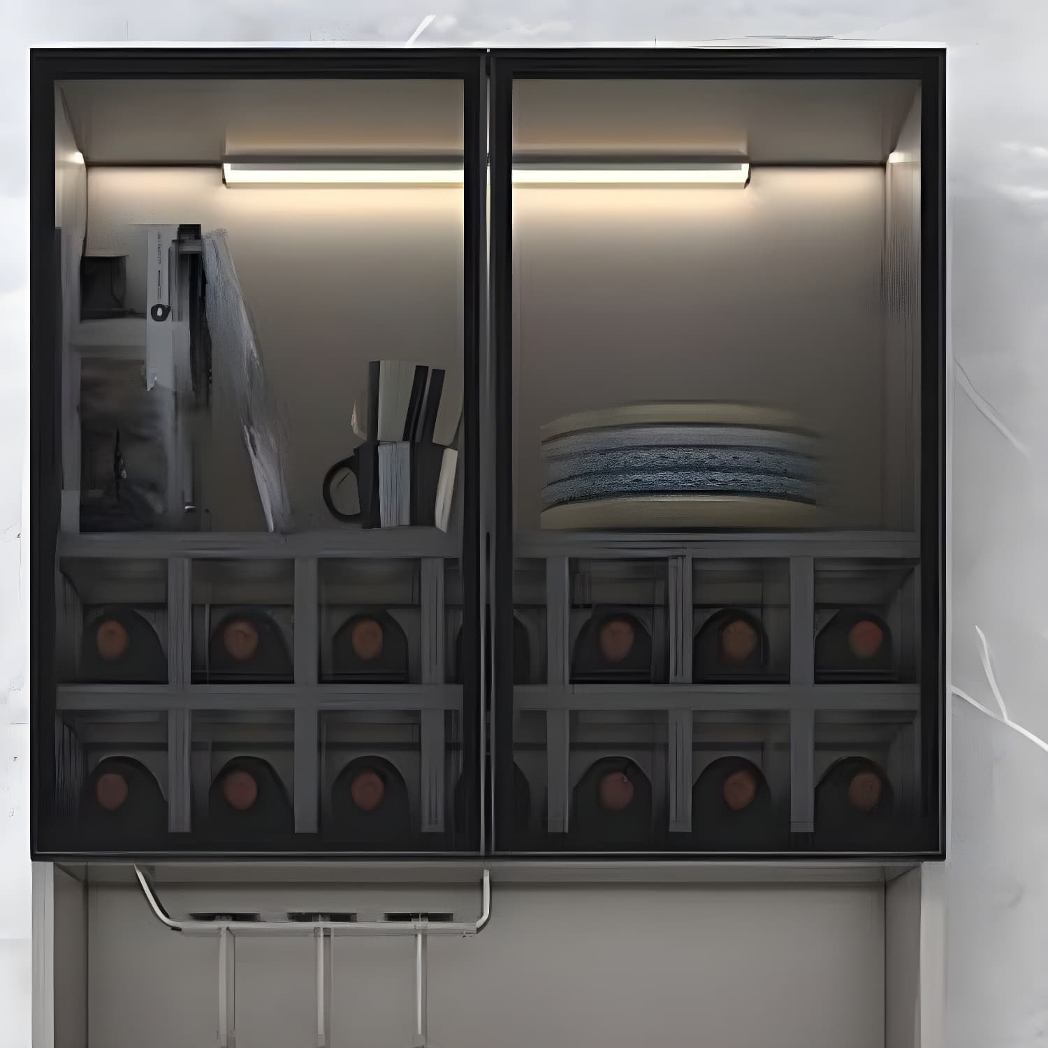 Luxurious Dark Wood Sideboard with Glass Doors and Elegant Stemware Rack thumbnail 14