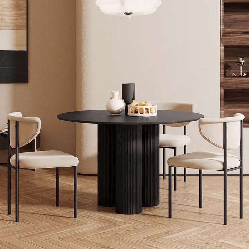 Ribbed Leg Circular-shaped Sintered Stone Dining Table with a Fixed Table Top for 2/for 4 in a Modern Simple Style thumbnail 5