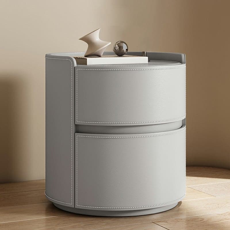 Modern Faux Leather Round Nightstand with 2 Drawers in Under 21 in. Narrow Size thumbnail 6