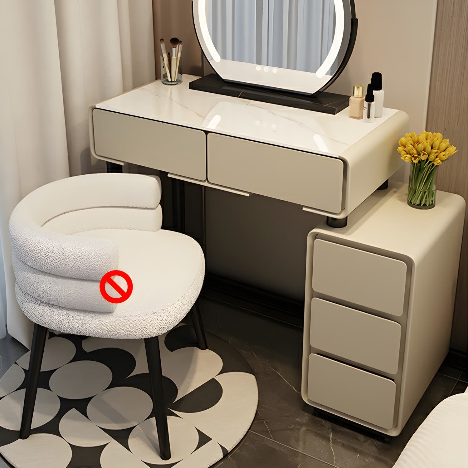 Solid Wood Stylish Makeup Vanity Set with Drawers in Modern Style thumbnail 14