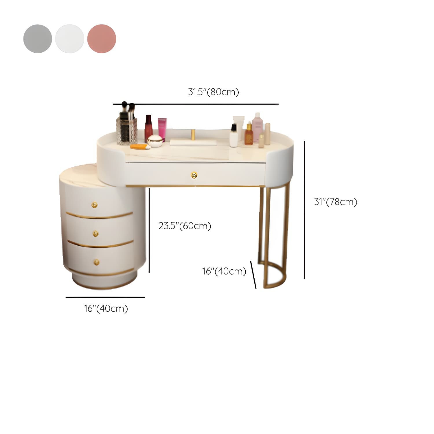 Modern Bedroom Metallic Lighted Mirror With Drawer Makeup Vanity Set thumbnail 18