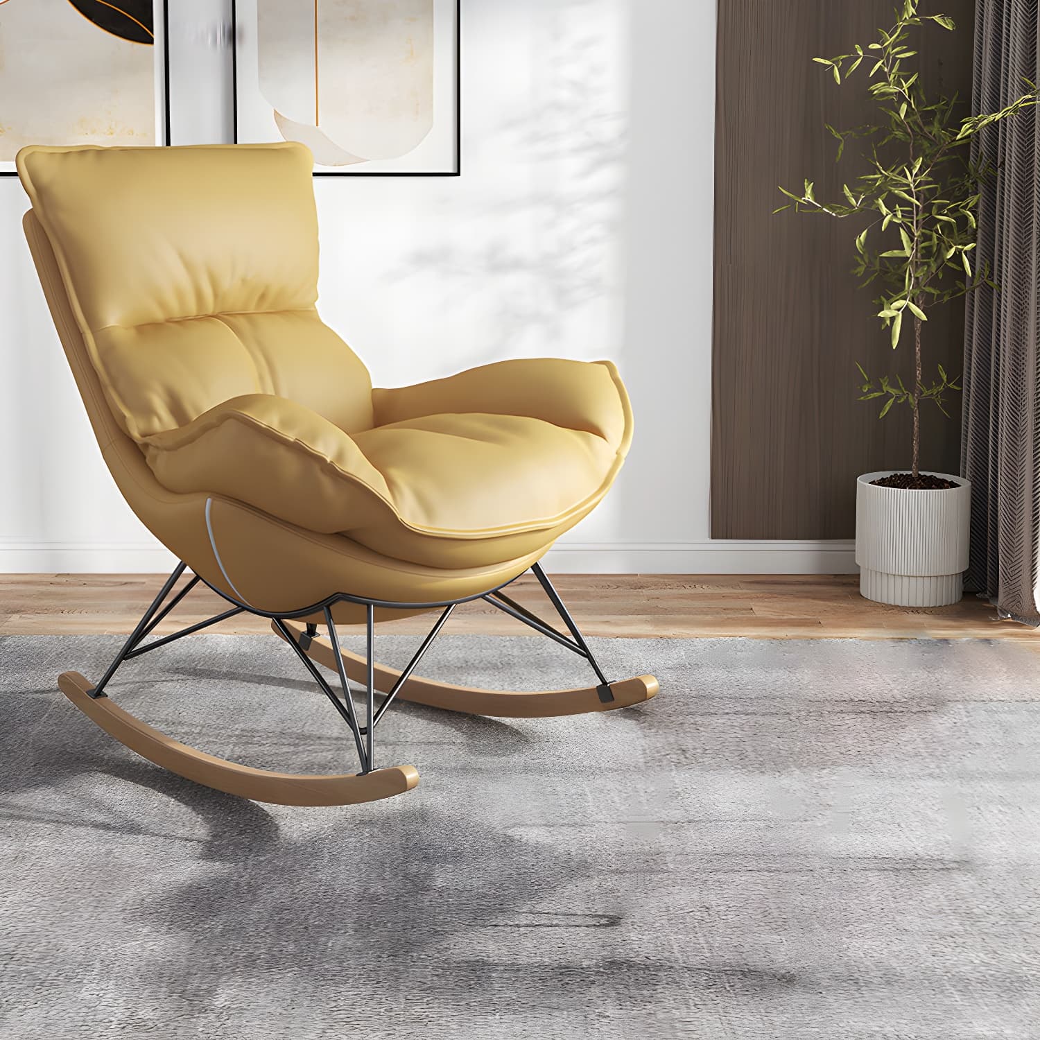 Contemporary Rocking Chair Faux Leather Waterproof Glider Chair with Removable Cushions thumbnail 12