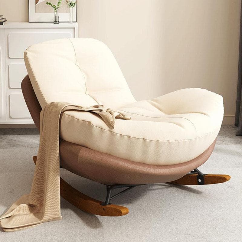 Cotton Upholstered Indoor Rocking Chair with Solid Wood Legs, Compact Design for Small Spaces thumbnail 7
