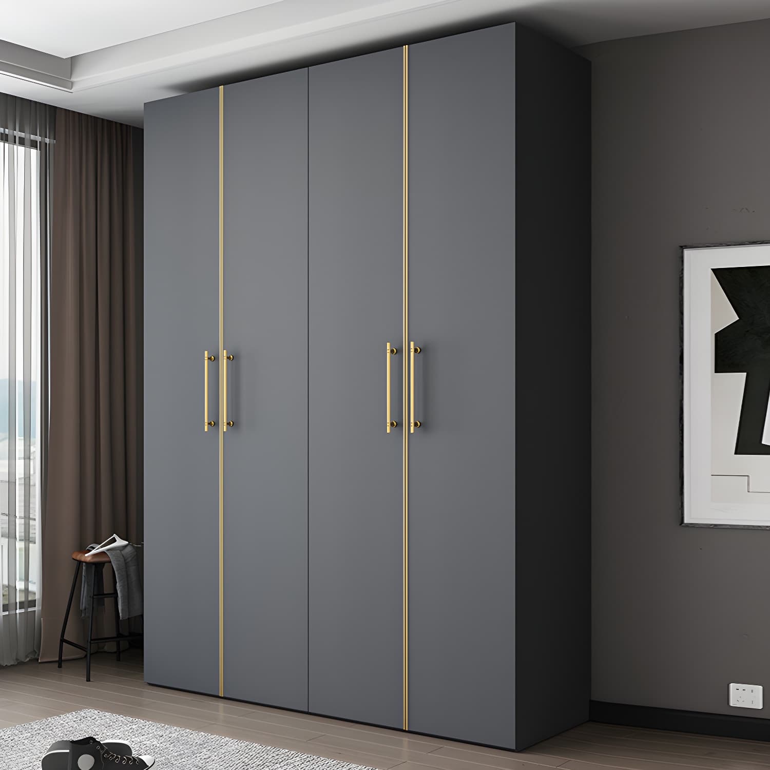 Modern Wardrobe Closet Grey Engineered Wood Wardrobe Cabinet thumbnail 3
