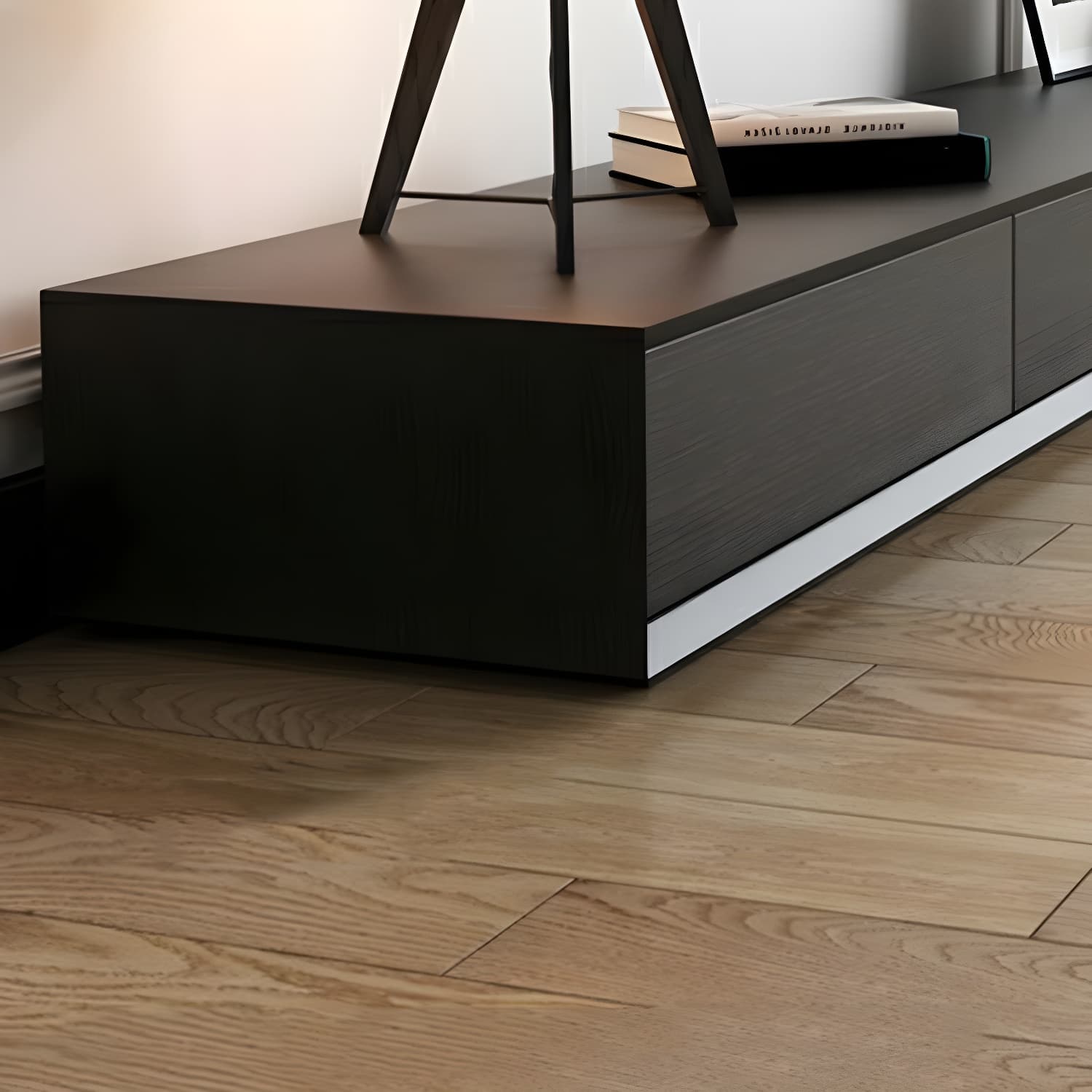 Modern Minimalist Black Finish TV Stand Console with Storage Drawers thumbnail 9