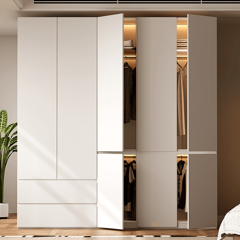 Chalk Modern Natural Wood Standalone Almirah with Soft Close Drawer, Interior Shelves, and Hanging Rod thumbnail 2