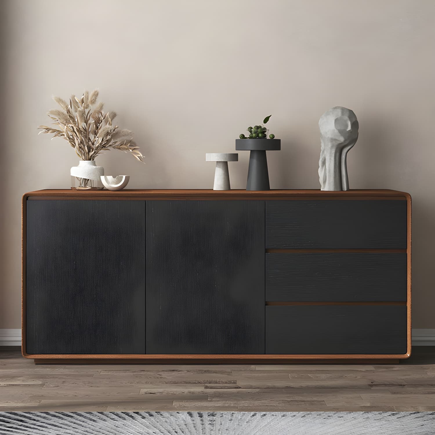 Wood Buffet Table Contemporary Style Side Board with Cabinets and Drawers thumbnail 7