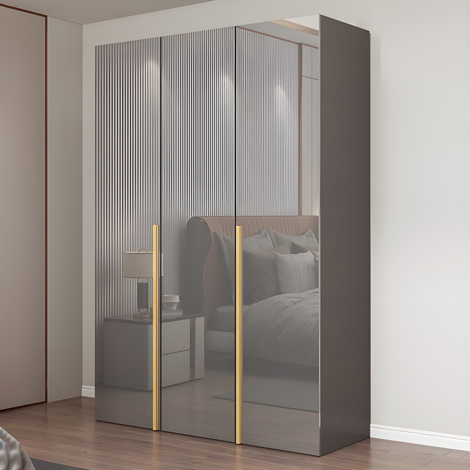 Engineered Wood Wardrobe Closet with Shelves Modern Wardrobe Cabinet for Home thumbnail 1