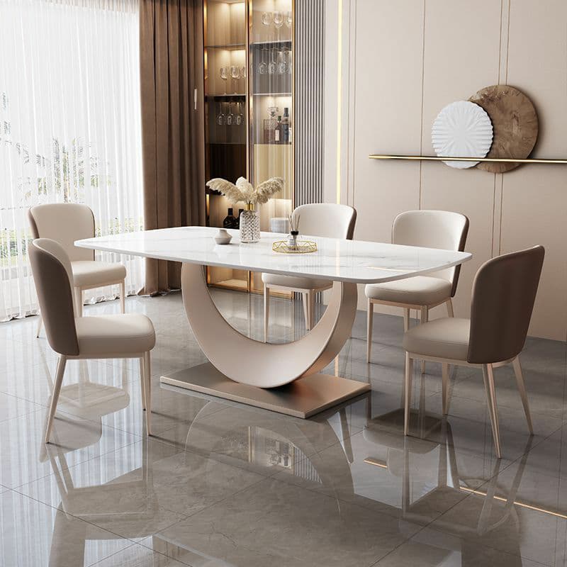 Contemporary Stone Top Dining Table with Metal Pedestal Base thumbnail 7