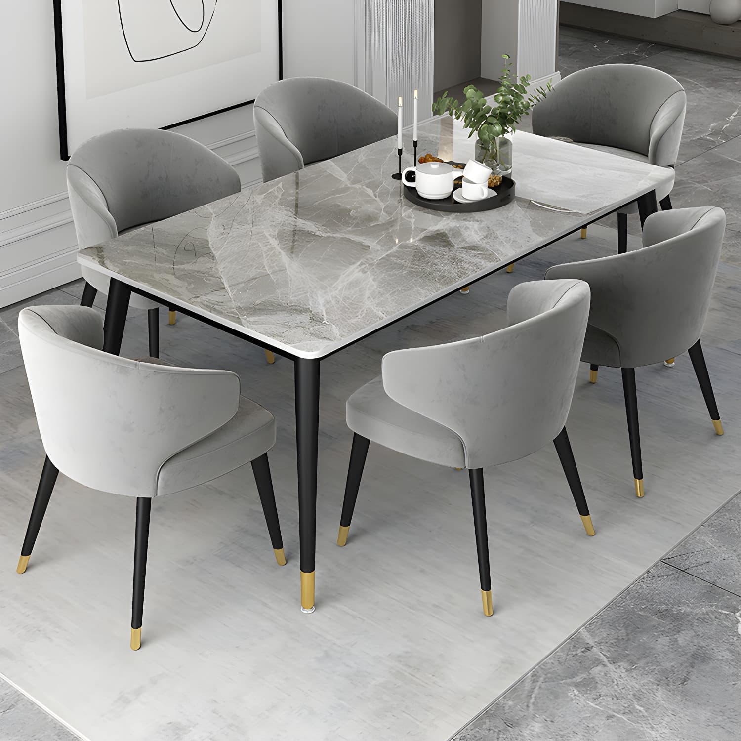 Glam Gray Sintered Stone Dining Table Set 1/4/5/7 Pieces Dining Set thumbnail 2