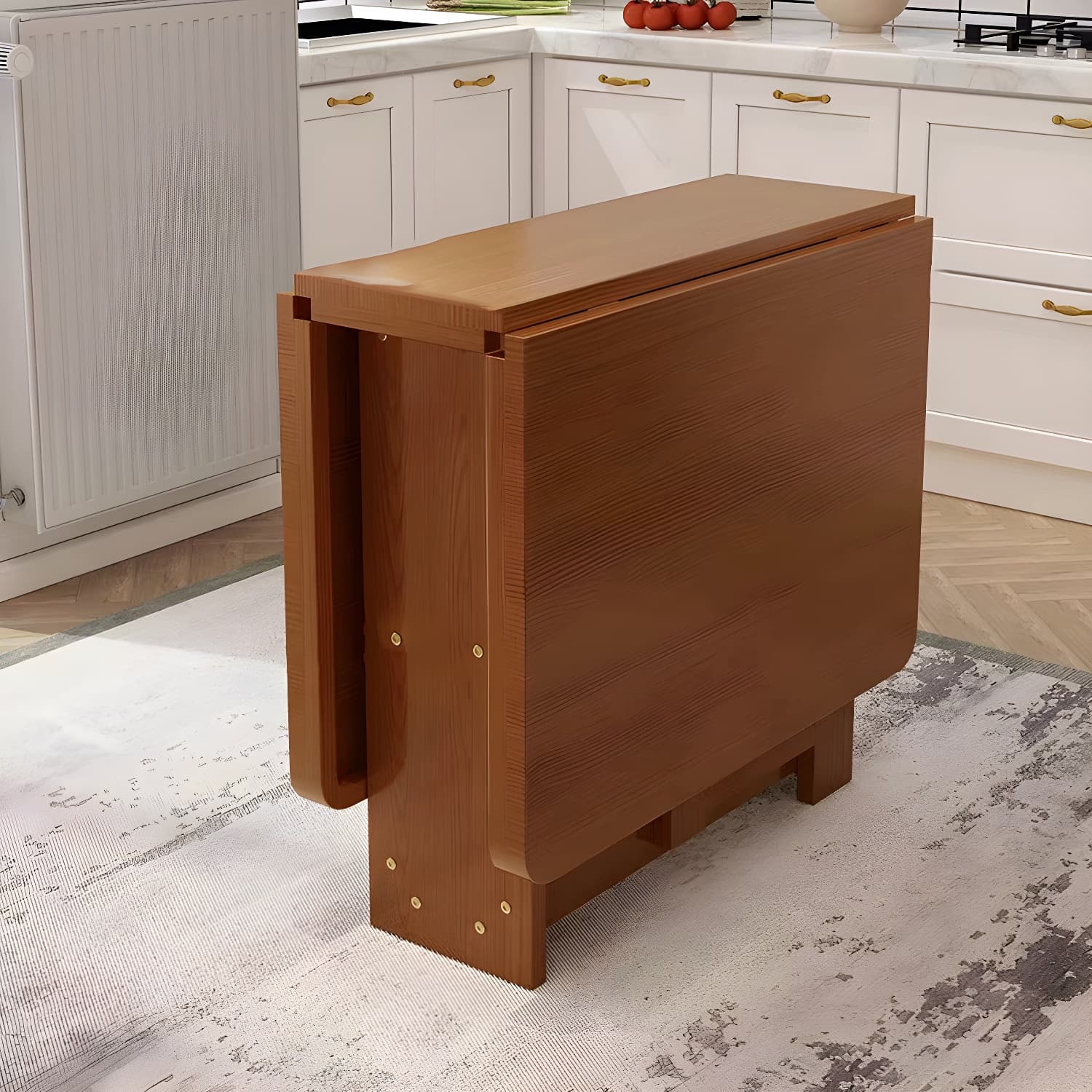 Modern Rectangular Wood Dining Table with Pedestal Base, Seats 4, Drop Leaf Design thumbnail 3