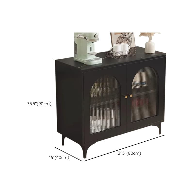 Narrow/Standard Coal Sideboard in Wood with Hutch, Glass Doors and Flexible Shelf in a Modern Style, 3 Drawers Included/Not Included thumbnail 7