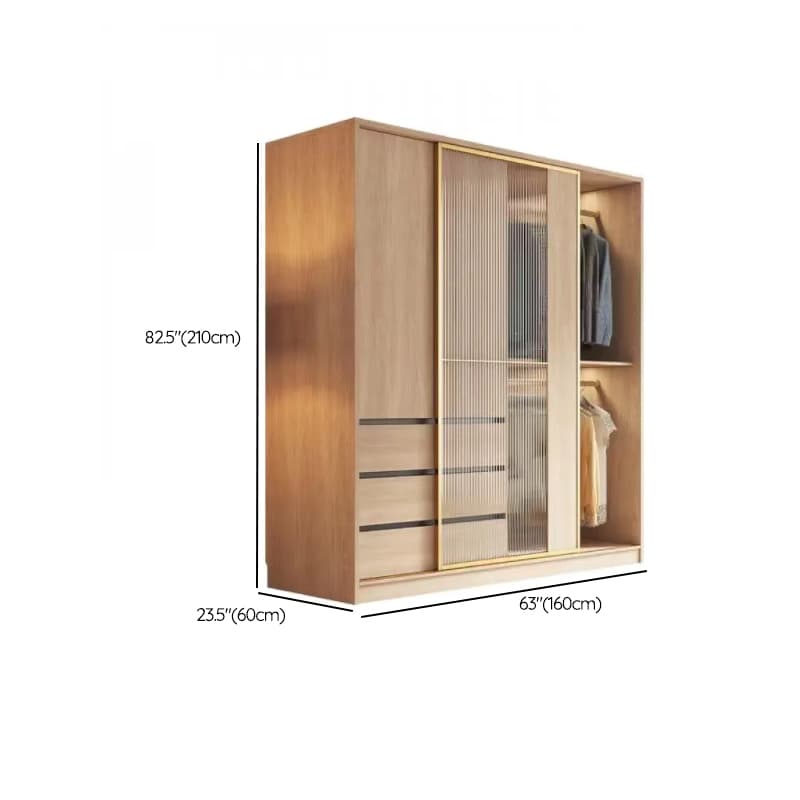Natural Finish Art Deco Timber Wardrobe Armoire with Soft Close Drawer, Soft Close Door, Interior Shelves, and Clothing Rod thumbnail 13
