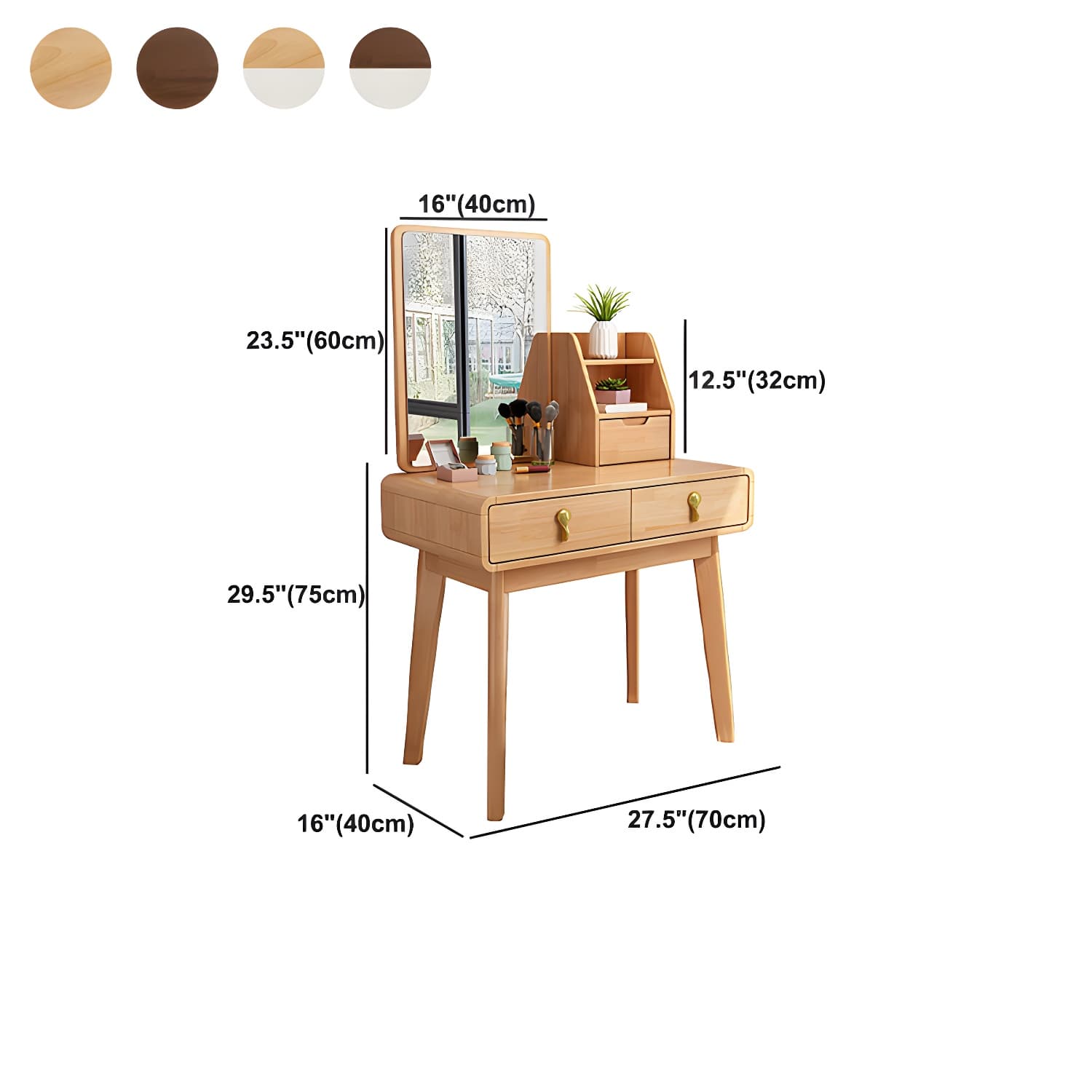 Scandinavian 3-Drawer Dressing Table Solid Wood Vanity Makeup Table Set thumbnail 15