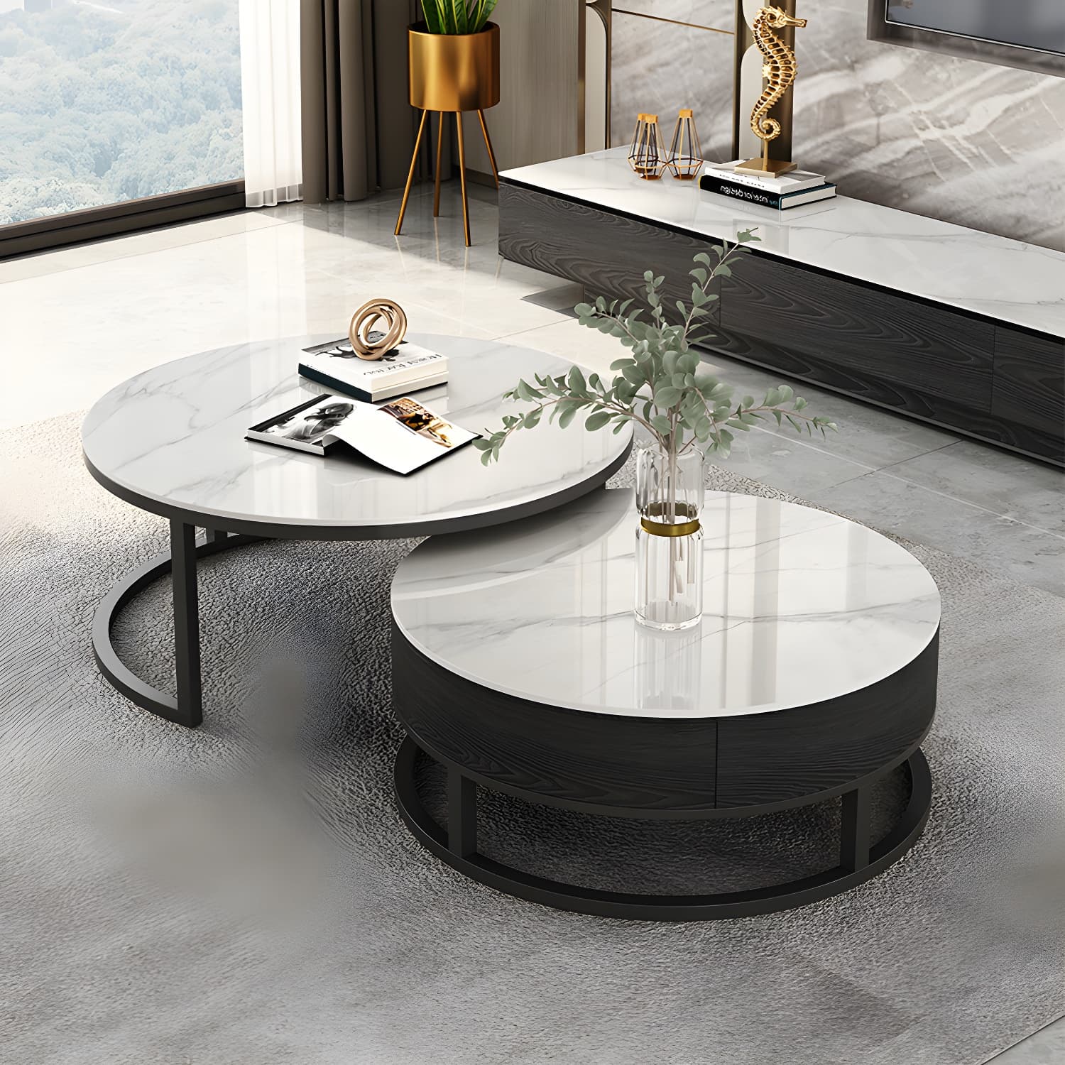 Slate Coffee Table Slate Nesting Coffee Table Set with Storage Drawer thumbnail 7