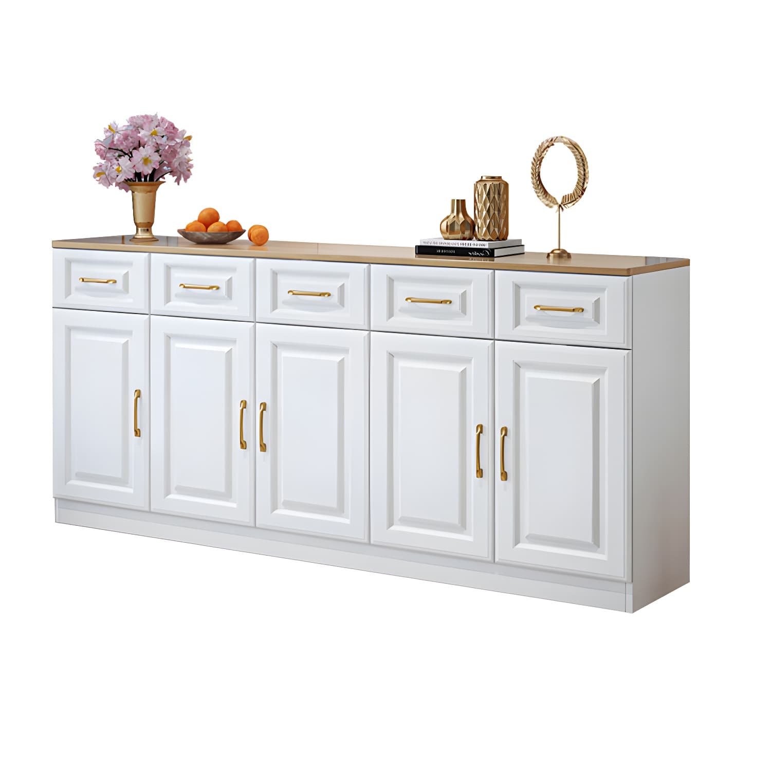 Modern Wood Buffet Sideboard with Cabinets, Drawers, and Shelves - No Distressing thumbnail 14