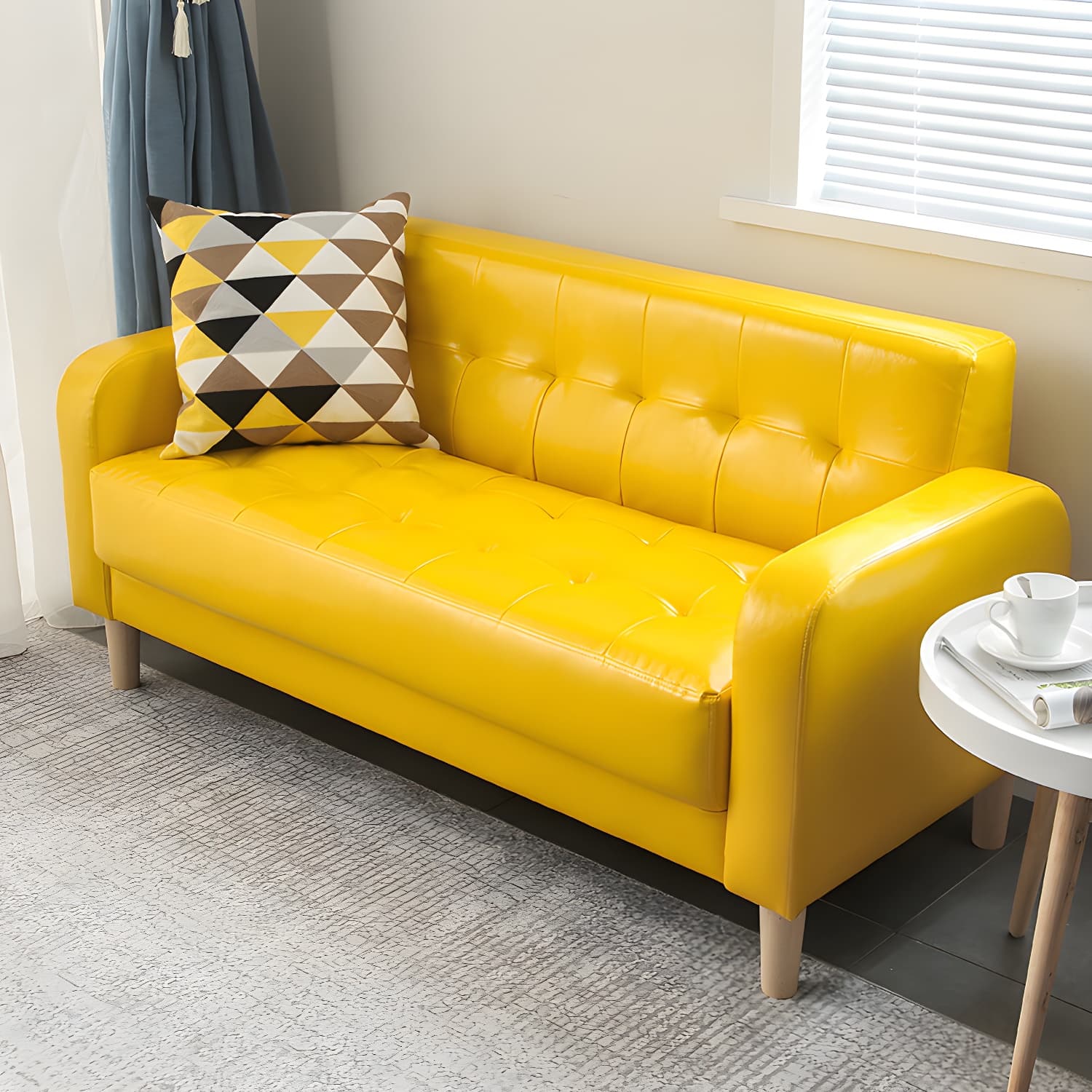 Tufted Fabric Sofa with Four Wooden Legs Square Tufted Sofa for Bonus Room thumbnail 6
