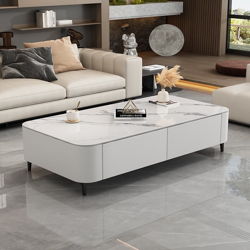 Four Leg Non-Upholstered Modern Metal Coffee Table with Storage and Drawers Standard Size thumbnail 2