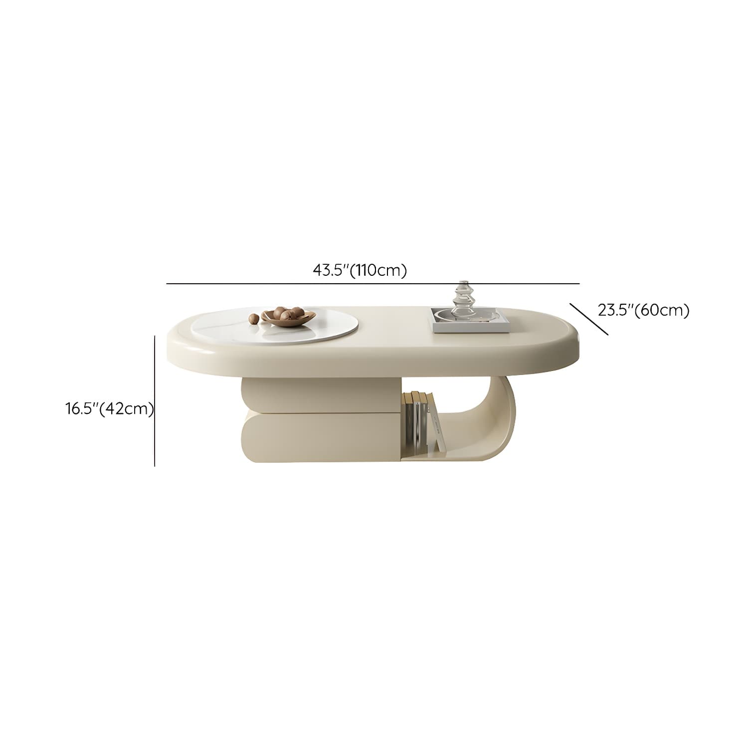 Modern Oval White Coffee Table with Storage, Shelves, and Drawers thumbnail 12