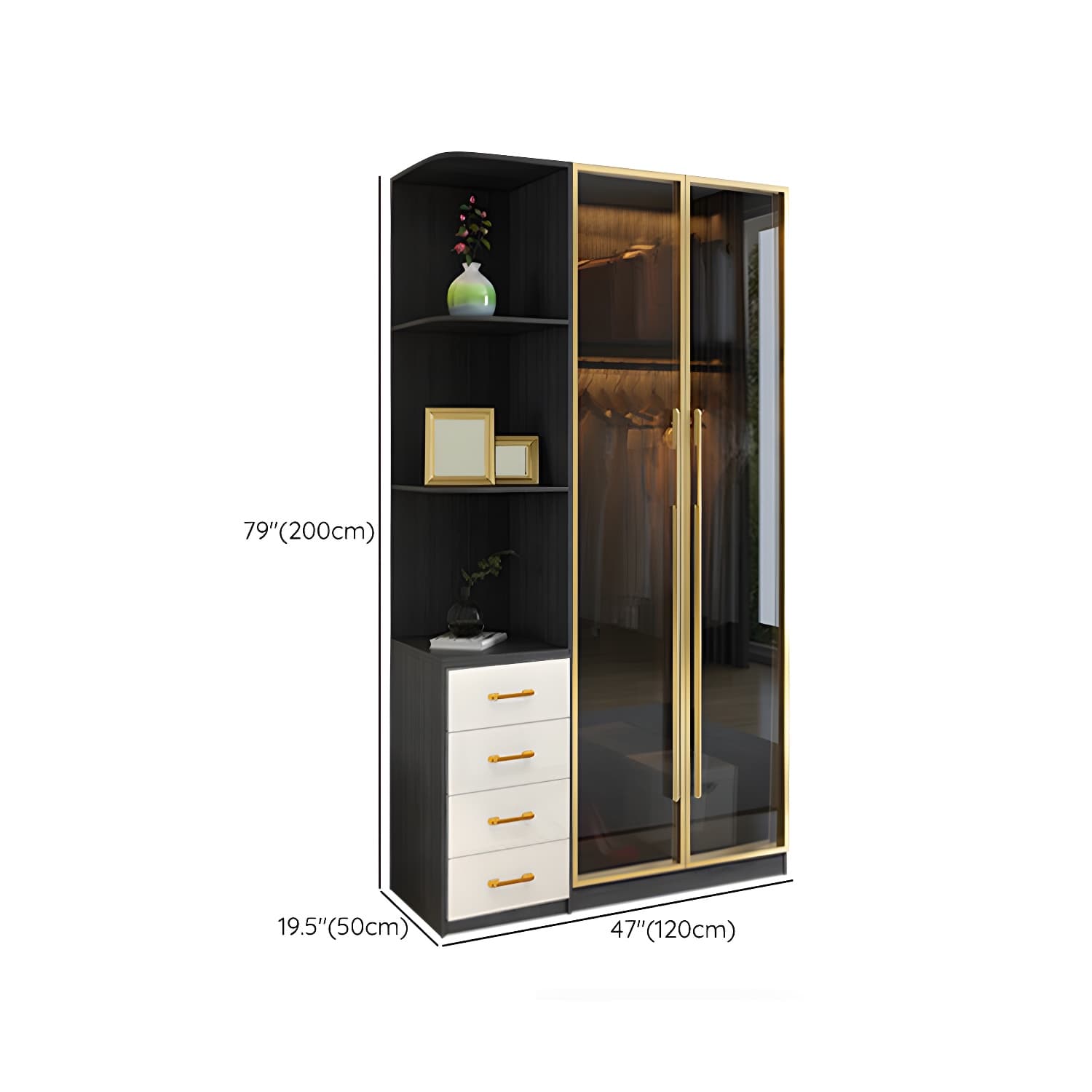 Modern Tempered Glass Doors Wardrobe Wood Frame Wardrobe without Light thumbnail 17