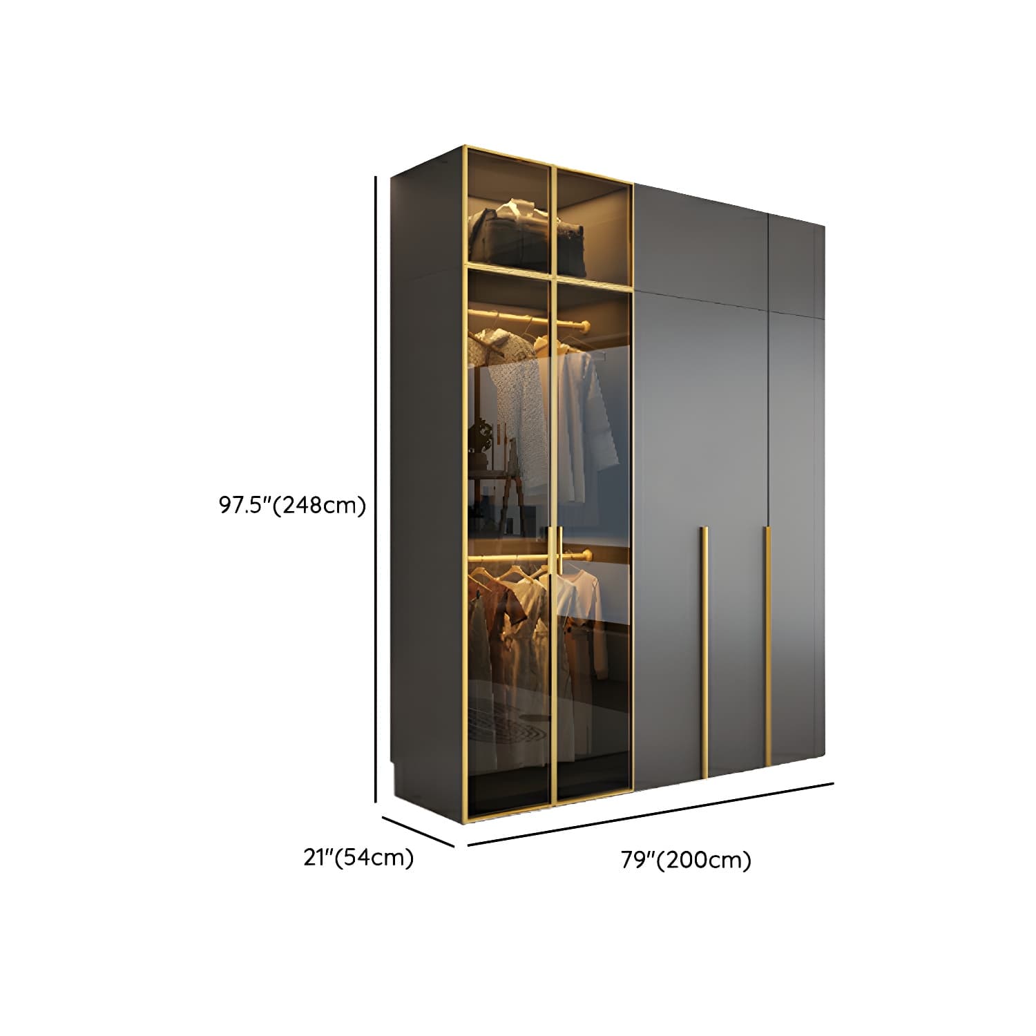 Modern Grey Wood Wardrobe Armoire with Drawers & Adjustable Shelves thumbnail 24