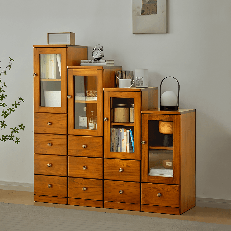 Modish Timber Console Dresser with 3/4/5 Drawers, Hutch Cabinets, and 2 Interior Shelves in Vertical Orientation thumbnail 4