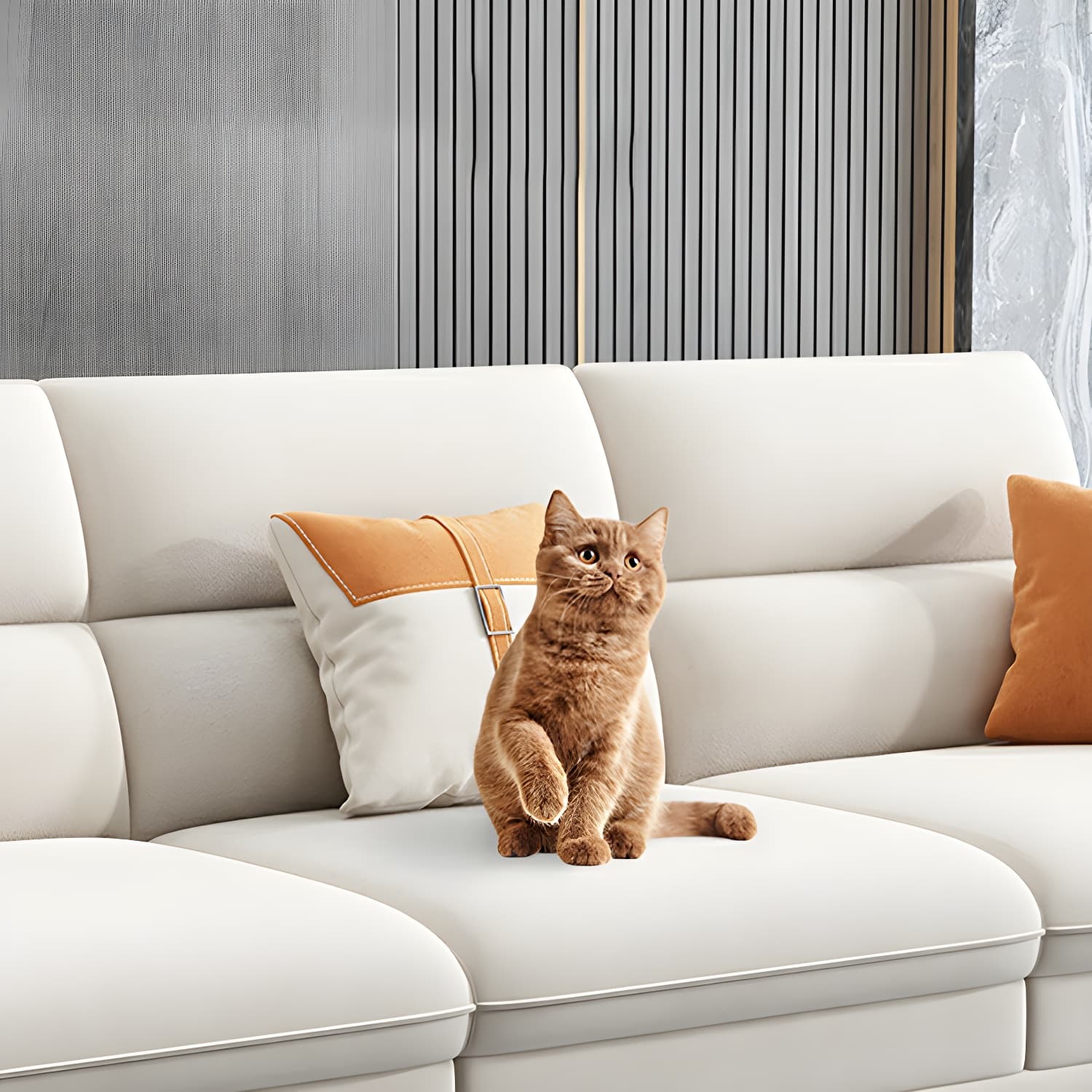 Modern Beige Stationary Sectional Sofa in Scratching Cloth with Wood Frame and Pillow Top Arms thumbnail 8