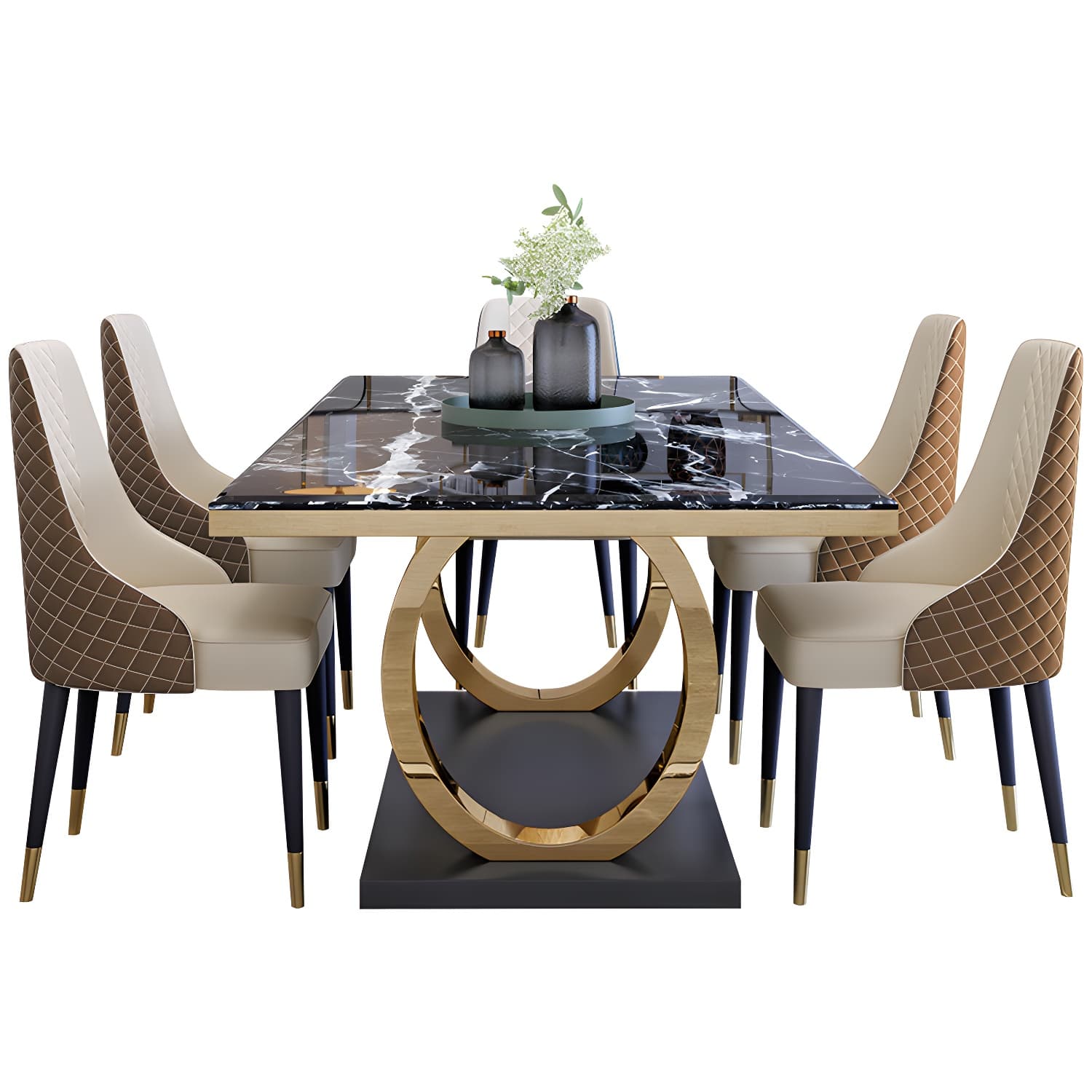 Modern 1/4/5/6/7 Pieces Black Dining Table Set with Marble Top Rectangle Dinette Set thumbnail 10