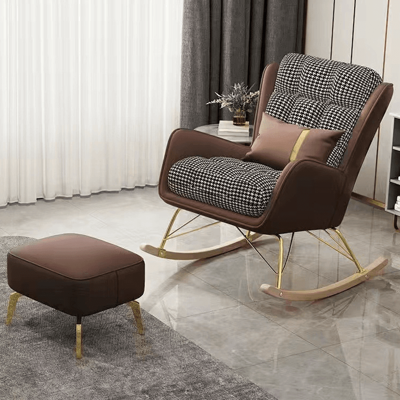 2 Piece Set Simplistic Lime Green/Auburn/Apricot Color Scratch-defiant Upholstered Rocking Accent Chair with Track Arm & Footstool thumbnail 6