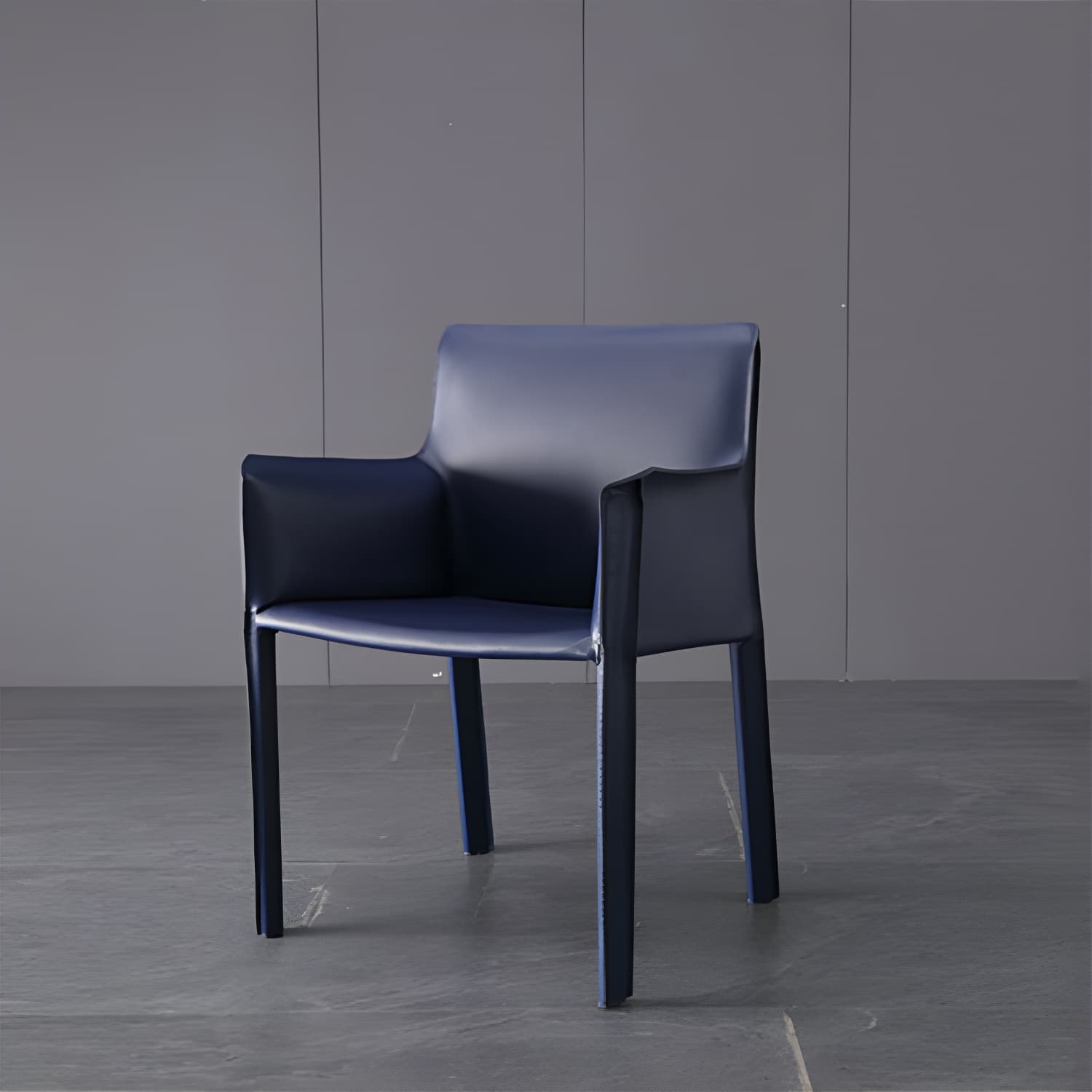 Designer Style Home Saddle Leather Arm Chair Matte Finish Solid Back Single Dining Chair thumbnail 4